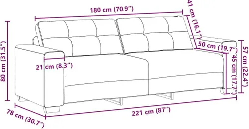 Vista 3 de vidaXL Sofá de 3 plazas de terciopelo negro de 70.9 in, elegante sofá de sala de estar, sofá de terciopelo suave, diseño resistente, asiento
