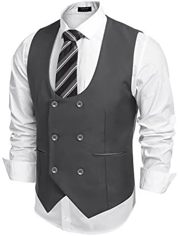 Vista 7 de Coofandy Chaleco de traje ajustado sin mangas para hombre, con doble botonadura