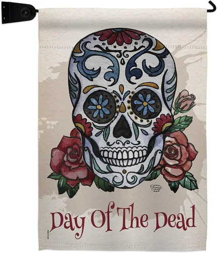 Vista 12 de Bandera de arpillera para jardín del Día de los Muertos, fiesta mexicana, otoño, pequeño regalo, decoración para patio, casa, de doble cara