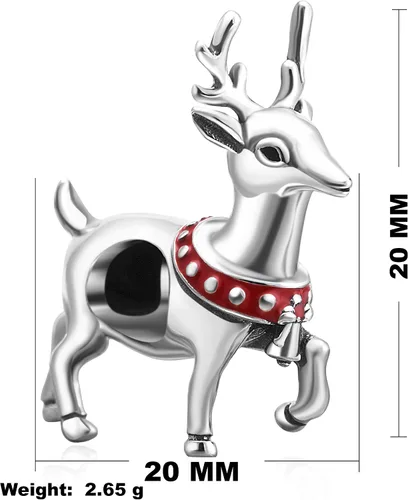 Vista 2 de SOUKISS Dijes de reno de Navidad de plata de ley 925, Papá Noel, adornos de calcetines para pulsera
