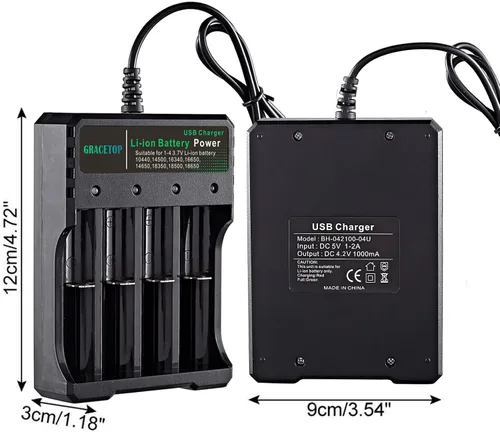 Vista 5 de Cargador de batería 18650 de 4 bahías, cargador 18650 2A cargador rápido para baterías recargables de 3.7 V 18650 17670 16340 14500 10440 batería