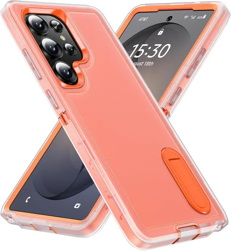 Vista 33 de BaHaHoues Funda protectora de grado militar para Samsung Galaxy S25 Plus con soporte integrado, a prueba de golpes y caídas (morado noche/rosa bebé)