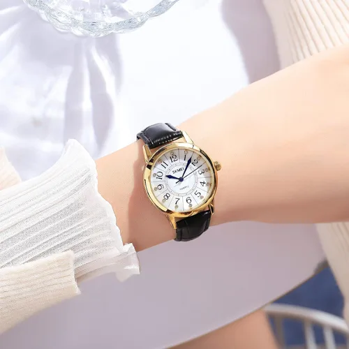 Vista 3 de SKMEI Lady Watches for Women Waterproof Leather Band Easy Reader Dress Diamond Analog Quartz Small Face Business Light Wrist Watch Girls Gifts