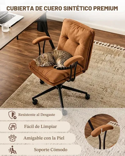 Vista 6 de Karl home Faux Leather Padded Office Desk Chair, Brown