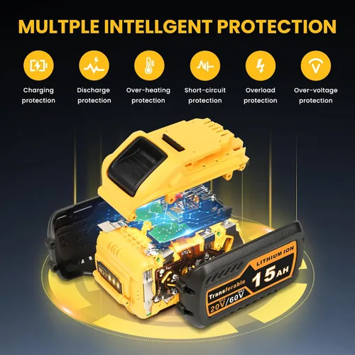 Vista 13 de Paquete de 2 unidades de repuesto de alta capacidad de 15.0Ah para Dewalt 20V/60V MAX, batería de iones de litio con conmutación automática