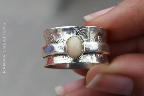 Vista 5 de Ethiopian Opal Spinner Ring Anxiety Silver Spinner Ring Fidget Spinner Ring For Women Handmade Spinner Ring Sterling Silver 925