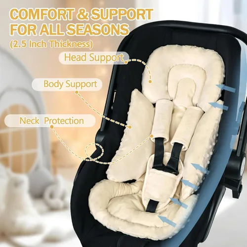 Vista 4 de Inserto de Asiento de Coche para Bebé Niño Niña, Inserto de Asiento de Coche 3 en 1 para Recién Nacido con Almohadillas y Correas, Respaldo
