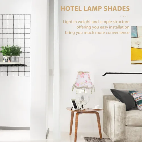 Vista 7 de DOITOOL Pantalla europea de tela con flecos, pantalla de mesa con cuentas, pantalla de luz decorativa para dormitorio y sala de estar, compatible