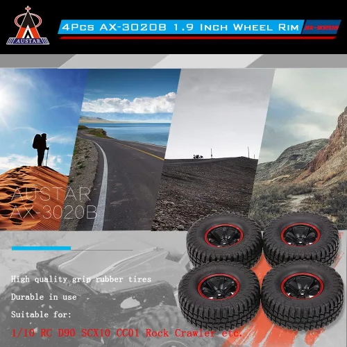 Vista 4 de Goolsky 4 piezas AUSTAR ax-3020 C 1.9 pulgadas Escala 1/10 neumáticos con llanta de rueda para 1/10 D90 SCX10 CC01 RC Rock Crawler, Rojo
