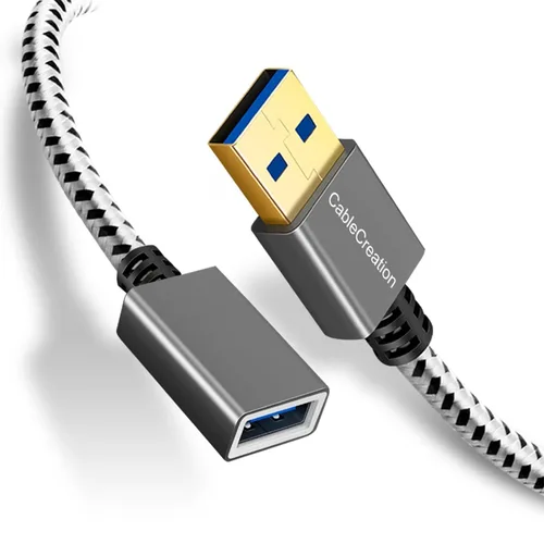 Vista 9 de CableCreation Cable de extensión USB 3.0 corto de 1 pie, cable extensor USB macho a hembra en ángulo izquierdo, USB 3.0 de 90 grados para VR