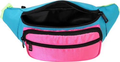 Vista 5 de MIAIULIA Riñonera de cintura neón de los años 80 para disfraces de los años 80, fiesta de viaje en festivales, Rosa, talla única , 80s