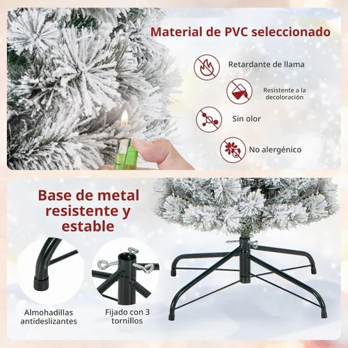 Vista 4 de Goplus Árbol de Navidad artificial de 6 pies preiluminado con flecos de nieve en forma de lápiz, árbol de Navidad delgado artificial con 150 luces