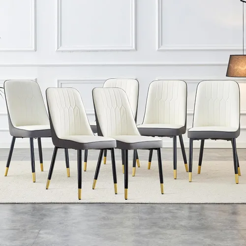 Vista 27 de Juego de 2 sillas de comedor modernas, color negro, sillas de cocina de piel sintética, sillas laterales tapizadas con patas de metal, sillas sin
