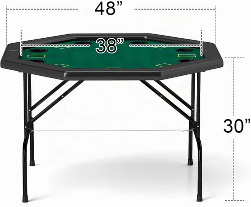 Vista 6 de Mesa de póquer plegable, mesa de cartas octágono con soporte para tazas, mesa de ocio de casino, mesa de póquer Texas Hold 'Em plegable para juego