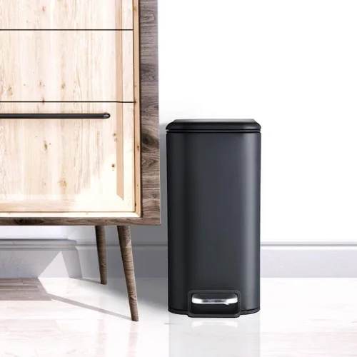 Vista 6 de HILFA Basurero compacto de acero inoxidable con escalón rectangular de 5 litros/1.3 galones, baño y cocina, negro mate, SB3200-MB