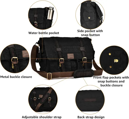 Vista 5 de Bolsa bandolera de hombro de lona LEATHER VILLAGE para hombres y mujeres – Elegante bandolera estilo mochila para oficina, viajes y uso diario
