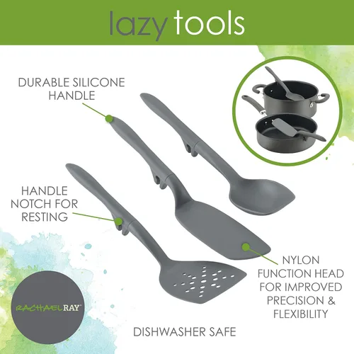 Vista 8 de Rachael Ray Juego de cucharas flexi Turner y raspar y utensilios de cocina, 2 piezas, color gris
