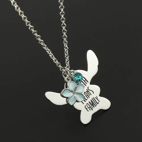 Vista 3 de Ohana Means Family Stitch Collar Llavero de puntada con piedra natal de acero inoxidable Ohana, juego de joyería de regalo para mujeres, niños