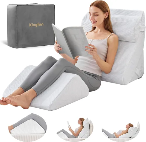 Vista 10 de Kingfun - Juego de 4 almohadas ortopédicas de cuña para cama, de espuma viscoelástica para dormir, almohada triangular transpirable, espuma