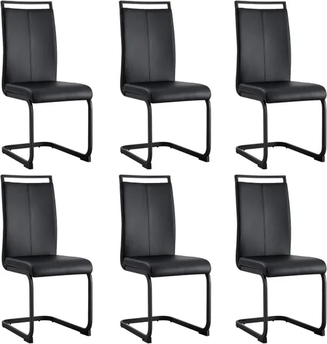 Vista 21 de gopop Juego de sillas de comedor, sillas modernas de metal con asiento acolchado de piel sintética, respaldo alto y patas cromadas resistentes, Negro