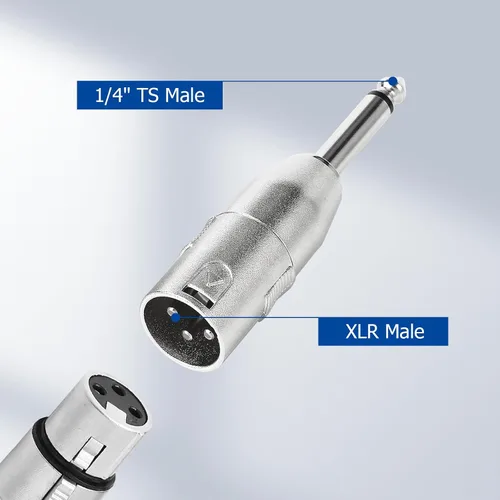 Vista 5 de 2-Pcs XLR Macho a 1/4" 6.35mm TS Macho Adaptador Plata