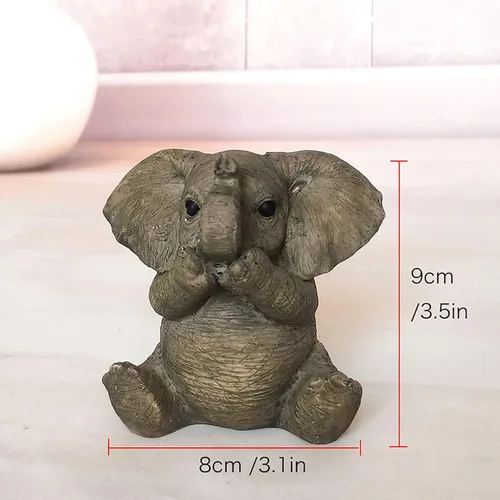 Vista 2 de 3 estatuas de elefante bebé de resina, adornos de elefantes para decoración del hogar, sala de estar, oficina, ver no mal, escucha no mal, no hablar
