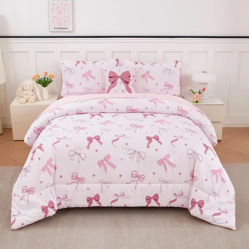 Vista 13 de ANGIYUIN - Juego de edredón infantil de gradiente arcoíris púrpura profundo, 6 piezas, ropa de cama con purpurina brillante para niñas, juego