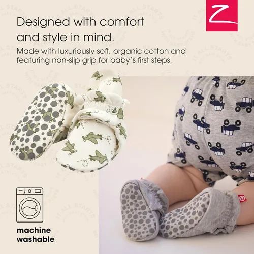 Vista 2 de Zutano - Botines de algodón orgánico para bebé, unisex, con suela antideslizante Aviones