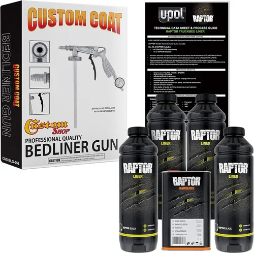 Vista 8 de Custom Shop Revestimiento de uretano en aerosol para cama de camión negro, kit de 1 cuarto de galón con endurecedor
