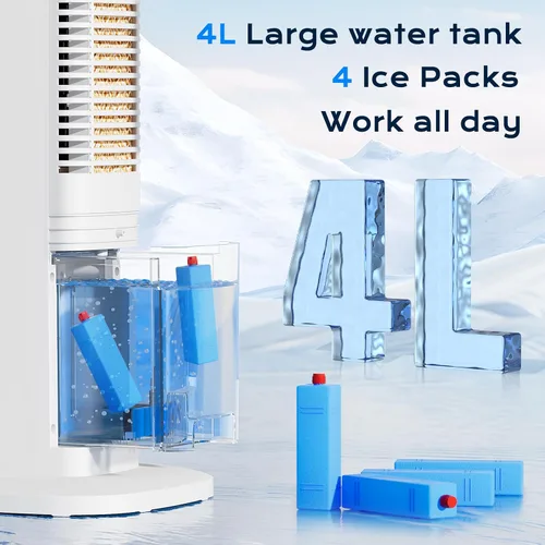 Vista 5 de Enfriador de aire evaporativo, aire acondicionado portátil 3 en 1 para habitación, 4 modos y 3 velocidades, unidad de CA portátil de enfriamiento