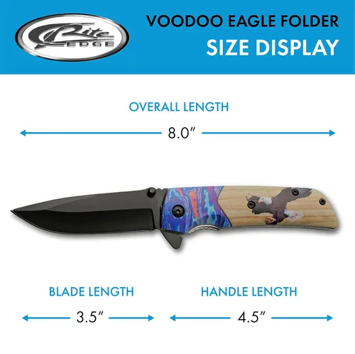 Vista 3 de SZCO Supplies 8" Eagle Printed Asistido Open Liner Lock EDC cuchillo plegable al aire libre, marrón (300564-EG)