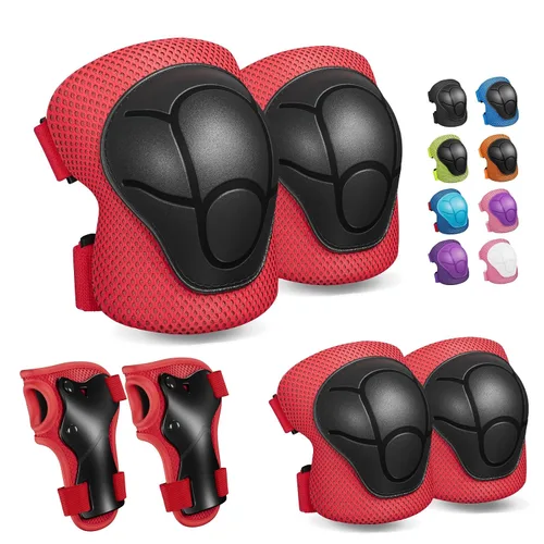 Vista 8 de Rodilleras para niños, rodilleras y coderas, conjunto de equipo de protección para niños y niñas con protectores de muñeca 3 en 1 para patinaje Negro