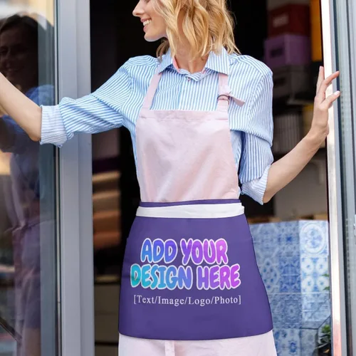 Vista 275 de AXKEUDO Delantal personalizado con bolsillos, delantales de cintura para camarera para cocinar en casa, restaurante, servir trabajo