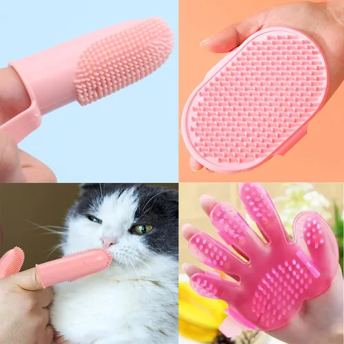 Vista 4 de Kit de 9 piezas de limpieza para mascotas, cepillo de limpieza que elimina el cabello suelto, cepillo de baño para mascotas, cepillo de champú