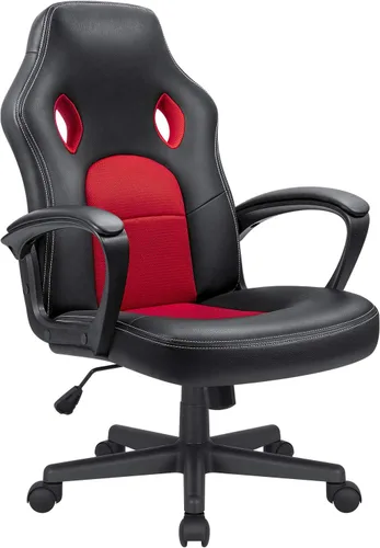 Vista 10 de Silla ejecutiva de piel para oficina, sala de conferencias o videojuegos con respaldo alto, ergonómica, ajustable., Blanco