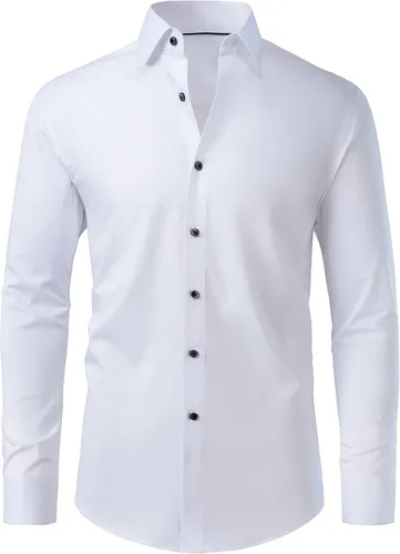 Vista 2 de Gollnwe Camisa de vestir elástica de bambú para hombre con puños franceses