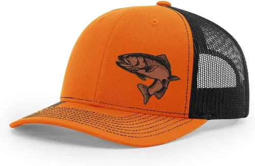 Vista 50 de Sombrero de pesca de trucha con parche de cuero grabado láser Richardson 112 Snapback Trucker Cap