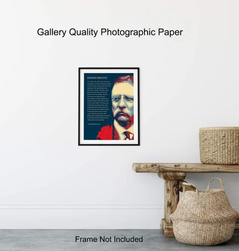 Vista 8 de Póster de Arte de Pared con Cita Inspiracional de Teddy Roosevelt - Poema Motivacional Atreverse Grandemente - Regalo para Emprendedores