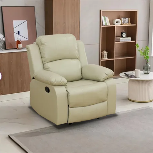 Vista 30 de Juego de Muebles para Sala de Estar, Juego de Sofá Reclinable Manual, Juegos de Sofás Reclinables de Cuero Beige con Mesa Desplegable, Sofá