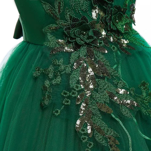 Vista 5 de Vestido formal para niña de flores, vestido formal para fiesta de cumpleaños, boda, bordado floral, vestidos de satén de tul para niños de 2 a 12