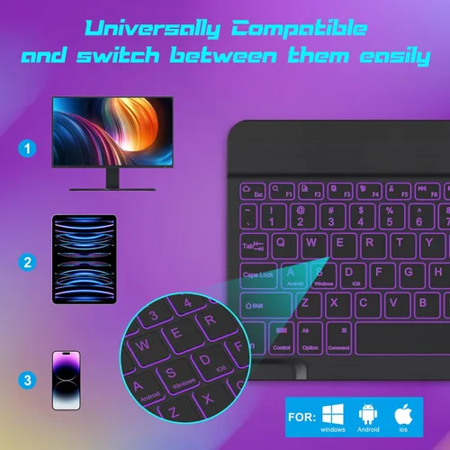 Vista 7 de DTTO Teclado Bluetooth, teclado inalámbrico recargable y funda de cuero de alta calidad con correa de mano incorporada para Samsung Galaxy Tab A8