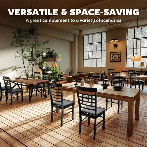 Vista 6 de HOMCOM Juego de 2 sillas de comedor de madera, sillas de cocina tapizadas de granja con marco de madera de goma para sala de estar, comedor, negro