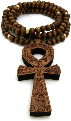 Vista 2 de Colgante Ankh de la llave de la vida de Egipto 0.315 in 36" collar de cuentas de madera en tono negro y marrón