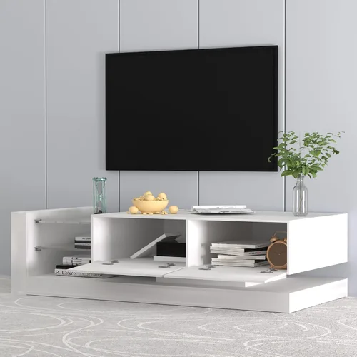 Vista 2 de Linique Soporte de TV multifuncional con luz LED, sistema de música, 2 puertos USB y 2 salidas de CA, moderno centro de entretenimiento con 2