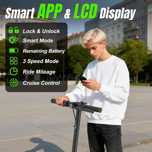 Vista 3 de Electric Scooter,350/500W Powerful Motor,15-28 Miles Long Range,Dual Braking System,19/22 Mph Speed,8.5/10" Foldable E Scooter with Solid Tires