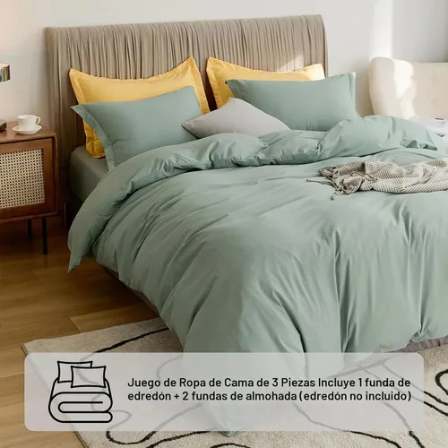 Vista 3 de VClife Juego de ropa de cama verde salvia, tamaño queen, microfibra lavada, funda de edredón verde con cierre de cremallera (sin edredón), ultra