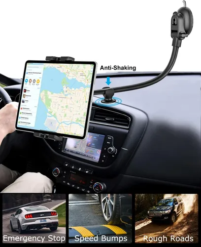 Vista 5 de Soporte para tablet para parabrisas de tablero de automóvil [brazo largo de cuello de cisne] Soporte de iPad con ventosa para automóvil, soporte