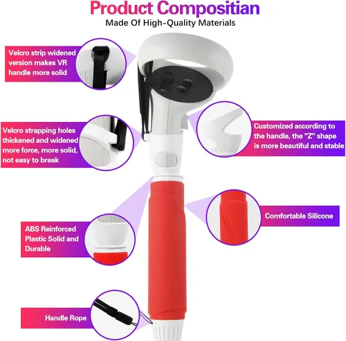 Vista 3 de VR Game Lightsaber Auxiliary Handle,Dual Handles Extension Grips and Long Stick Handle Extension Grips for MetaOculus Quest 2,Washable and Durable