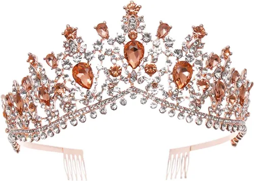 Vista 8 de Tiaras doradas de cristal para boda, corona de reina barroca con peine