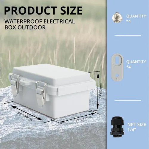 Vista 2 de MAKERELE Caja eléctrica impermeable pequeña al aire libre IP67 ABS caja de plástico con placa de montaje, cubierta gris con bisagras, soporte